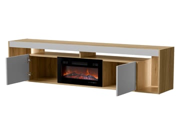 Fiorea Tv-bänk 200 cm med eldstad med värmefunktion - Brun och grå - Möbler - Tv möbel & mediamöbel - TV bänk & mediabänk