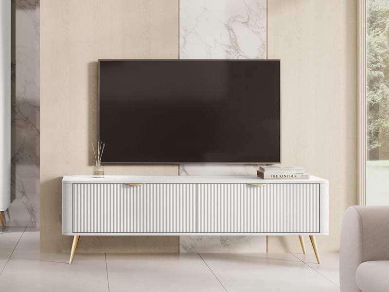 Forba Rektangulär Tv-bänk 164 cm med Förvaring i Målat Tr ä - Vit - Möbler - Tv möbel & mediamöbel - TV bänk & mediabänk