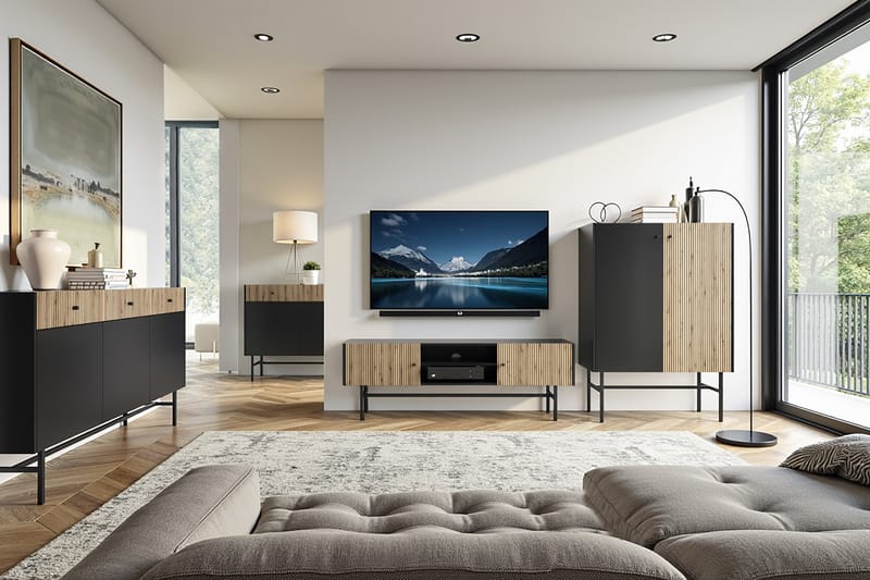 Francisca Tv-bänk 155 cm - Svart/Ek - Möbler - Tv möbel & mediamöbel - TV bänk & mediabänk