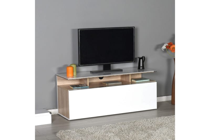 Galnor Tv-bänk 117 cm - Mediumfärgat trä/Vit - Möbler - Tv möbel & mediamöbel - TV bänk & mediabänk