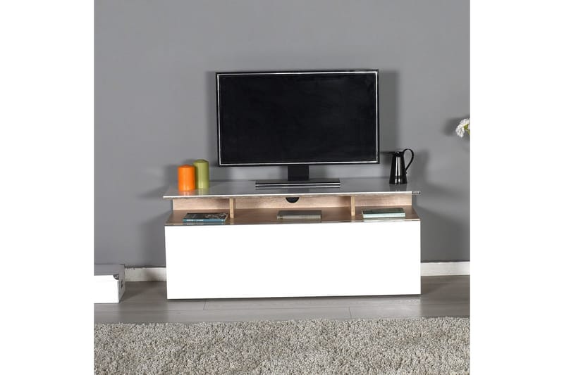 Galnor Tv-bänk 117 cm - Mediumfärgat trä/Vit - Möbler - Tv möbel & mediamöbel - TV bänk & mediabänk