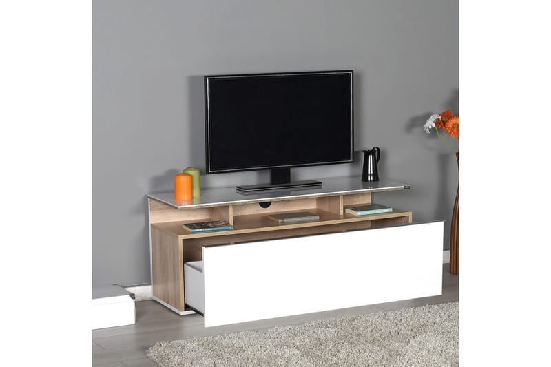 Galnor Tv-bänk 117 cm - Mediumfärgat trä/Vit - Möbler - Tv möbel & mediamöbel - TV bänk & mediabänk