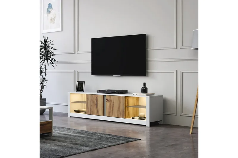 Griselda TV-bänk 180 cm i Ek - Vit - Möbler - Tv möbel & mediamöbel - TV bänk & mediabänk