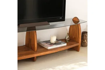 Guinn Golvstående Tv-bänk 160 cm med Förvaring i Trä med Glasskiva - Brun - Möbler - Tv möbel & mediamöbel - TV bänk & mediabänk