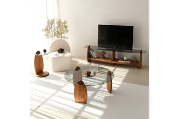 Guinn Golvstående Tv-bänk 160 cm med Förvaring i Trä med Glasskiva - Brun - Möbler - Tv möbel & mediamöbel - TV bänk & mediabänk