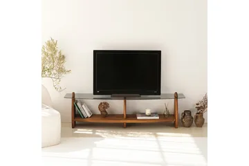 Guinn Golvstående Tv-bänk 160 cm med Förvaring i Trä med Glasskiva - Brun - Möbler - Tv möbel & mediamöbel - TV bänk & mediabänk