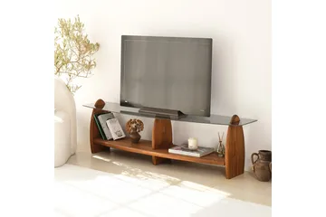 Guinn Golvstående Tv-bänk 160 cm med Förvaring i Trä med Glasskiva - Brun - Möbler - Tv möbel & mediamöbel - TV bänk & mediabänk