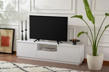 Gulliver Golvstående Tv Bänk 160 cm med Förvaring i Målat Trä - Vit - Möbler - Tv möbel & mediamöbel - TV bänk & mediabänk