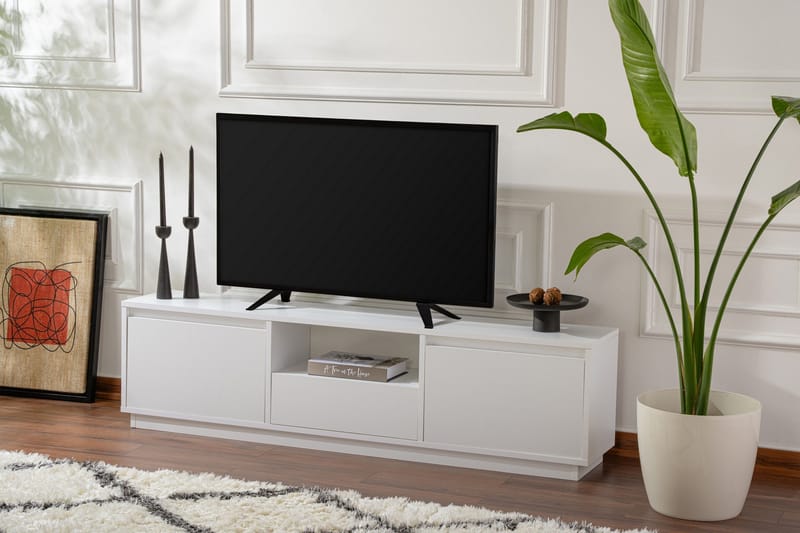 Gulliver Golvstående Tv Bänk 160 cm med Förvaring i Målat Trä - Vit - Möbler - Tv möbel & mediamöbel - TV bänk & mediabänk
