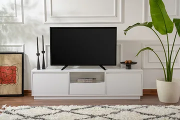 Gulliver Golvstående Tv Bänk 160 cm med Förvaring i Målat Trä - Vit - Möbler - Tv möbel & mediamöbel - TV bänk & mediabänk