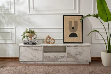 Gulliver Tv-bänk 160x30 cm - Ljus Beige/Marmor - Möbler - Tv möbel & mediamöbel - TV bänk & mediabänk