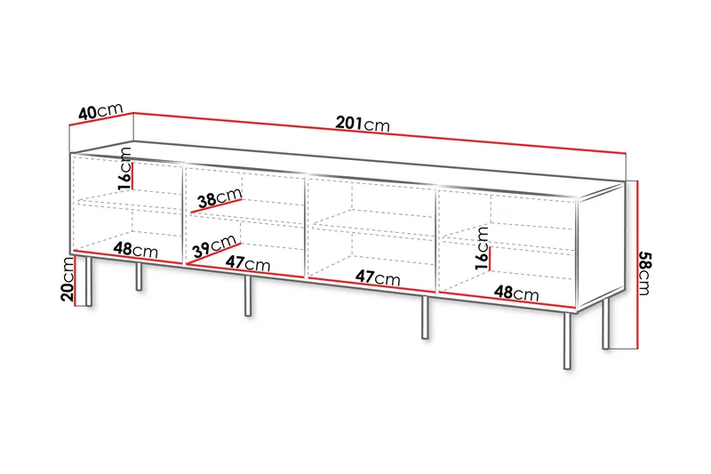 Hammarstrand Tv-bänk med Förvaring 201 cm - Valnöt / Brun / Ribbad - Möbler - Tv möbel & mediamöbel - TV bänk & mediabänk