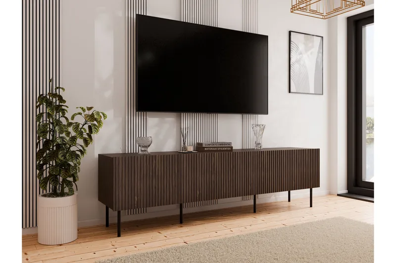 Hammarstrand Tv-bänk med Förvaring 201 cm - Valnöt / Brun / Ribbad - Möbler - Tv möbel & mediamöbel - TV bänk & mediabänk