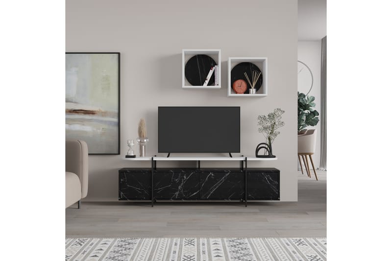 Hanley Tv-möbelset 160x35,6 cm Svart/Vit - Hanah Home - Möbler - Tv möbel & mediamöbel - TV-möbelset