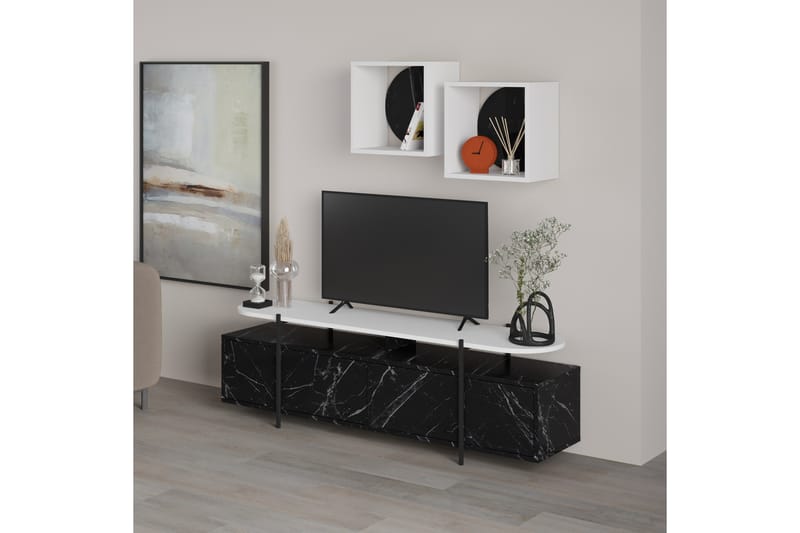 Hanley Tv-möbelset 160x35,6 cm Svart/Vit - Hanah Home - Möbler - Tv möbel & mediamöbel - TV-möbelset