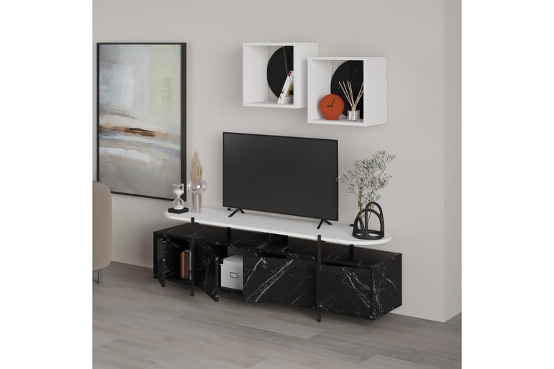 Hanley Tv-möbelset 160x35,6 cm Svart/Vit - Hanah Home - Möbler - Tv möbel & mediamöbel - TV-möbelset