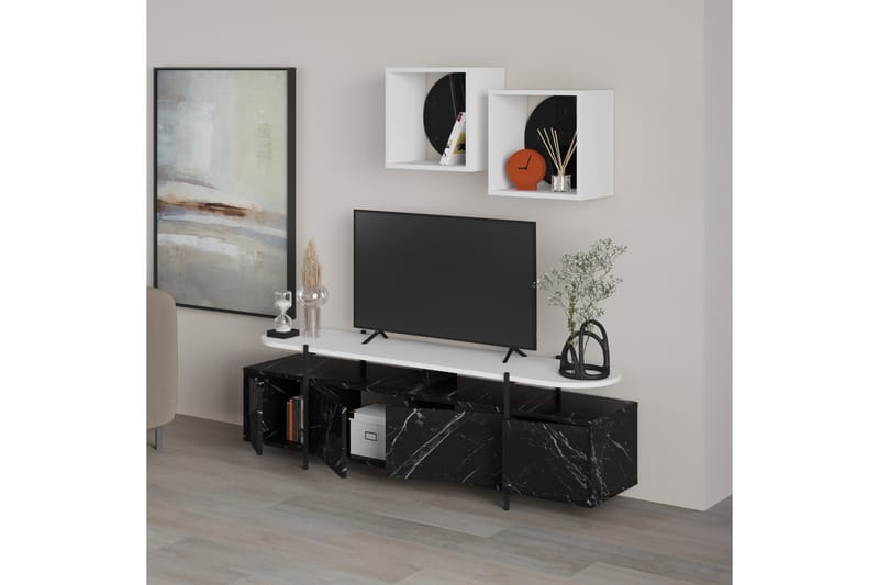 Hanley Tv-möbelset 160x35,6 cm Svart/Vit - Hanah Home - Möbler - Tv möbel & mediamöbel - TV-möbelset