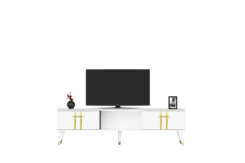 Harsum Tv-bänk 150 cm, Vit/Guld