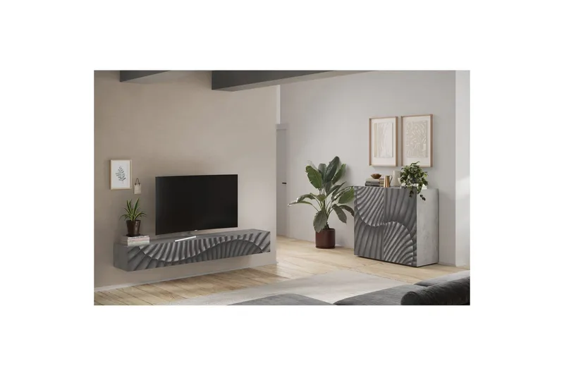 Hawell Vägghängd Tv-Bänk 210 cm - Grå - Möbler - Tv möbel & mediamöbel - TV bänk & mediabänk