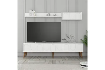 Hazim Golvstående och Väggmonterad TV Bänk 180 cm med Förvaring i Valnöt - Vit - Möbler - Tv möbel & mediamöbel - TV bänk & mediabänk