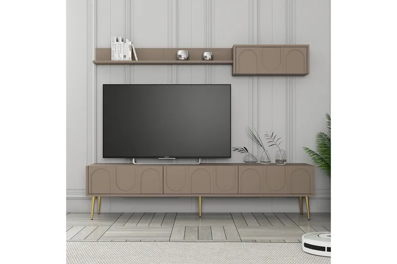 Hazim Golvstående Tv-bänk 180 cm med Förvaring i Målat Trä - Taupe - Möbler - Tv möbel & mediamöbel - TV bänk & mediabänk