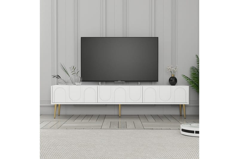 Hazim Golvstående Tv-bänk 180 cm med Förvaring i Målat Trä - Vit - Möbler - Tv möbel & mediamöbel - TV bänk & mediabänk