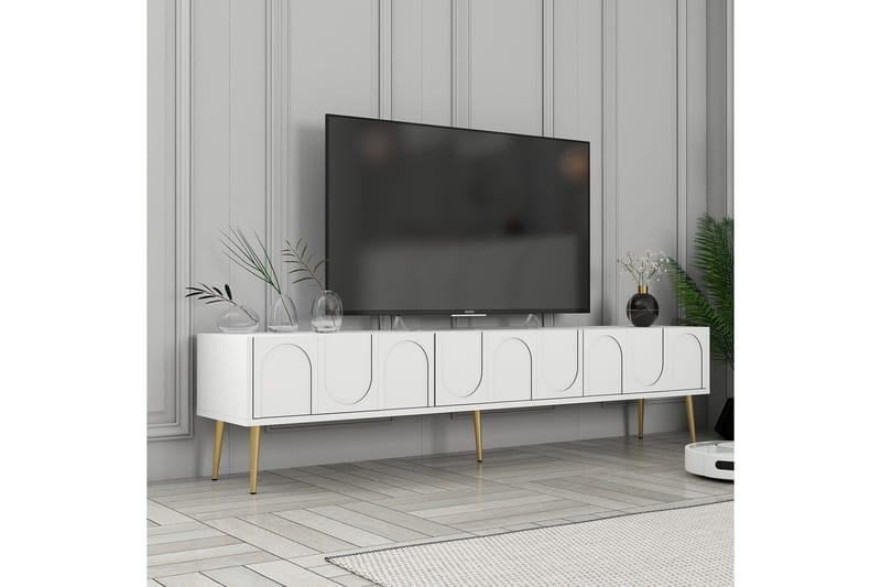 Hazim Golvstående Tv-bänk 180 cm med Förvaring i Målat Trä - Vit - Möbler - Tv möbel & mediamöbel - TV bänk & mediabänk