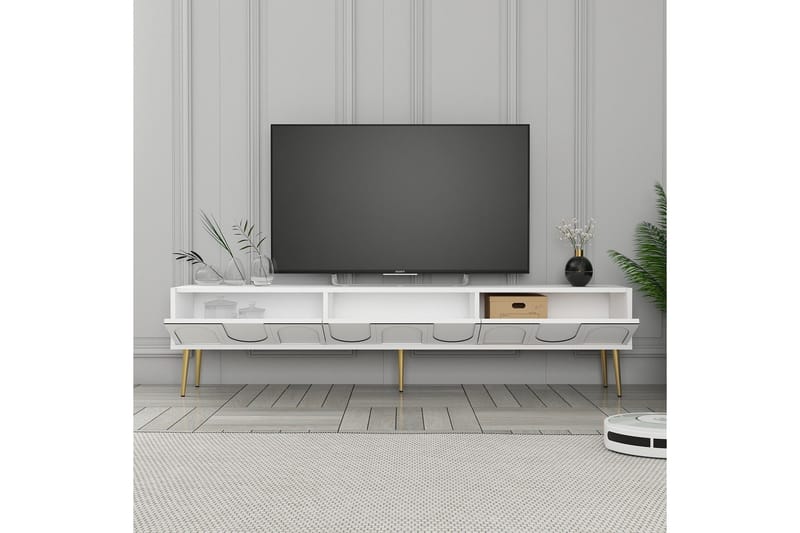 Hazim Golvstående Tv-bänk 180 cm med Förvaring i Målat Trä - Vit - Möbler - Tv möbel & mediamöbel - TV bänk & mediabänk