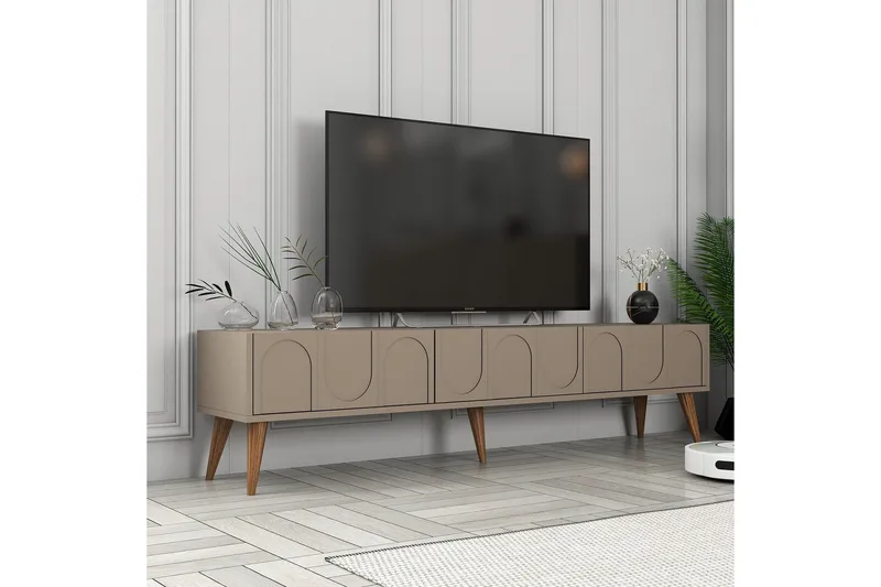 Hazim Golvstående TV Bänk 180 cm med Förvaring i Valnöt - Mockabeige - Möbler - Tv möbel & mediamöbel - TV bänk & mediabänk