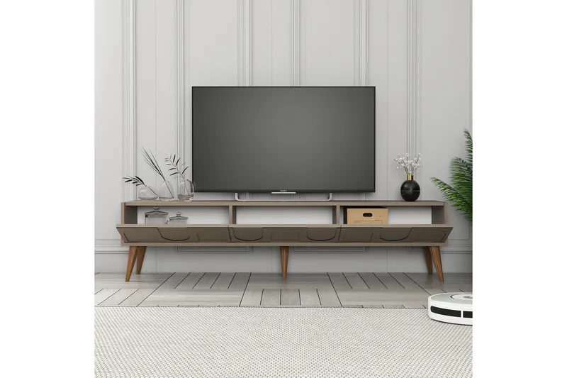 Hazim Golvstående TV Bänk 180 cm med Förvaring i Valnöt - Mockabeige - Möbler - Tv möbel & mediamöbel - TV bänk & mediabänk