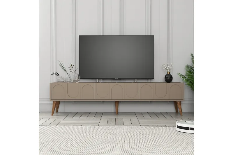 Hazim Golvstående TV Bänk 180 cm med Förvaring i Valnöt - Mockabeige - Möbler - Tv möbel & mediamöbel - TV bänk & mediabänk