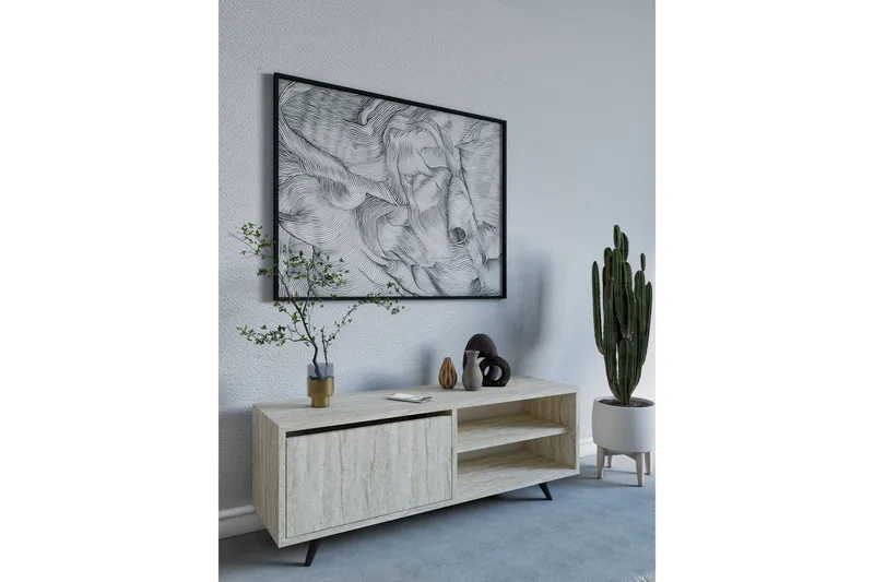 Hazle Golvstående Tv Bänk 120 cm med Förvaring i Trä - Beige - Möbler - Tv möbel & mediamöbel - TV bänk & mediabänk