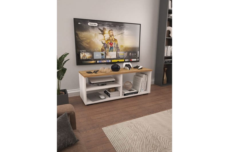 Hollowmere Tv-bänk 115 cm - Mediumfärgat trä/Vit - Möbler - Tv möbel & mediamöbel - TV bänk & mediabänk