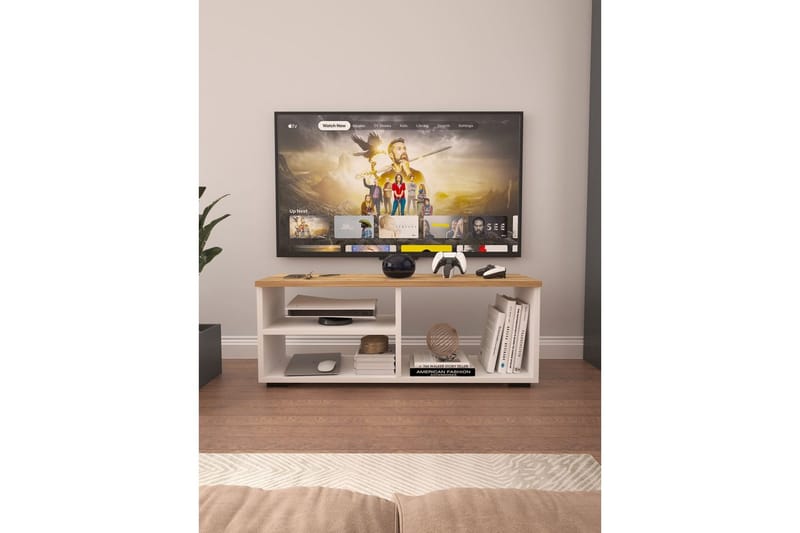 Hollowmere Tv-bänk 115 cm - Mediumfärgat trä/Vit - Möbler - Tv möbel & mediamöbel - TV bänk & mediabänk