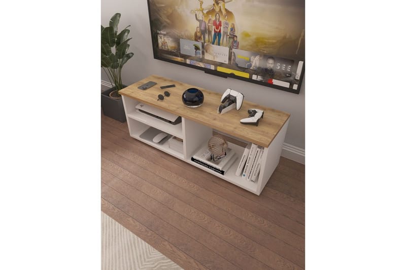 Hollowmere Tv-bänk 115 cm - Mediumfärgat trä/Vit - Möbler - Tv möbel & mediamöbel - TV bänk & mediabänk