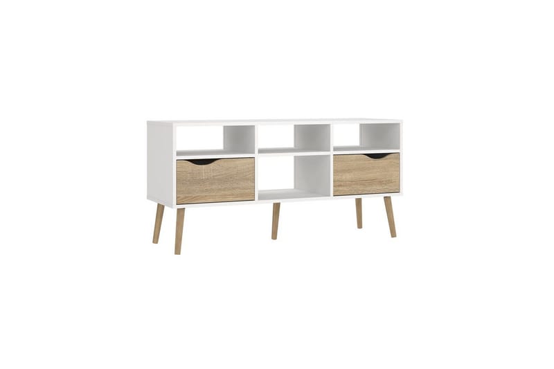 Hostafranc Golvstående TV Bänk 117,2 cm med Förvaring i Ek - Vit|Beige - Möbler - Tv möbel & mediamöbel - TV bänk & mediabänk