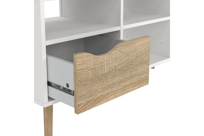 Hostafranc Golvstående TV Bänk 117,2 cm med Förvaring i Ek - Vit|Beige - Möbler - Tv möbel & mediamöbel - TV bänk & mediabänk