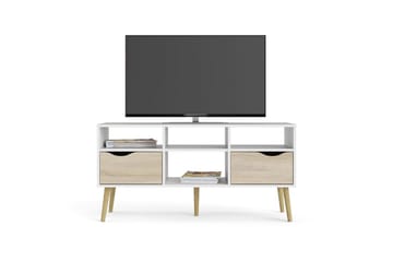 Hostafranc Golvstående TV Bänk 117,2 cm med Förvaring i Ek - Vit|Beige - Möbler - Tv möbel & mediamöbel - TV bänk & mediabänk