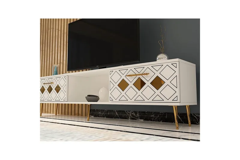 Ilna Tv-bänk 150 cm - Vit/Silver - Möbler - Tv möbel & mediamöbel - TV bänk & mediabänk