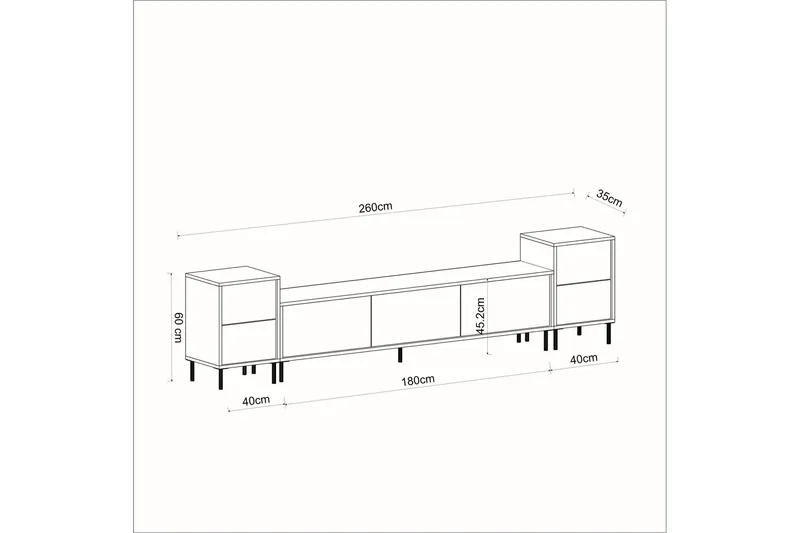 Imaj Golvstående Tv-bänk 180 cm med Förvaring i Trä med Metallben - Benvit - Möbler - Tv möbel & mediamöbel - TV bänk & mediabänk