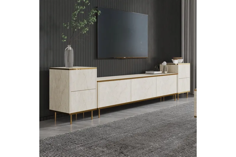 Imaj Golvstående Tv-bänk 180 cm med Förvaring i Trä med Metallben - Benvit - Möbler - Tv möbel & mediamöbel - TV bänk & mediabänk