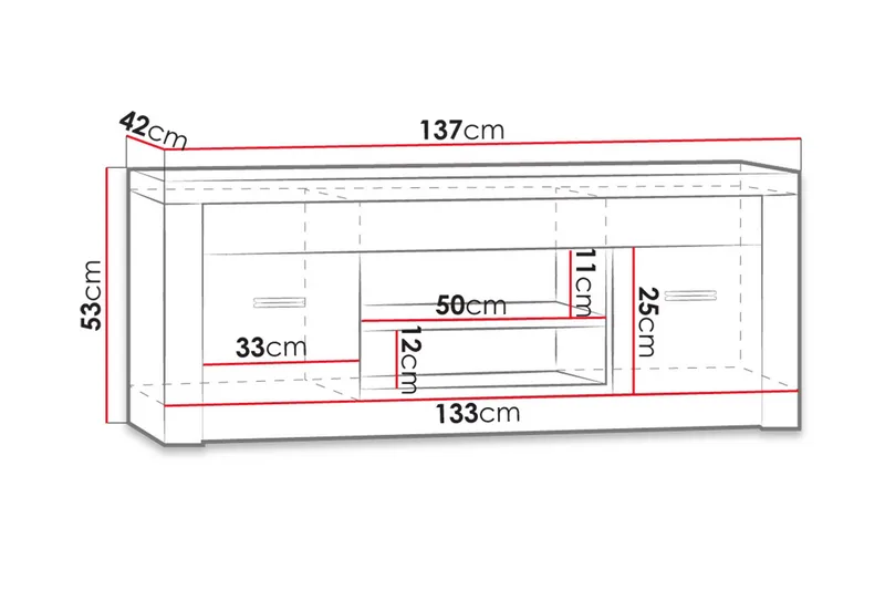 Indianapolis TV-bänk 137x42x53 cm - Vit Led-Belysning - Möbler - Tv möbel & mediamöbel - TV bänk & mediabänk