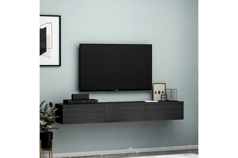 Interlaken Vägghängd TV Bänk 180 cm med Förvaring i Målat Trä - Svart - Möbler - Tv möbel & mediamöbel - TV bänk & mediabänk