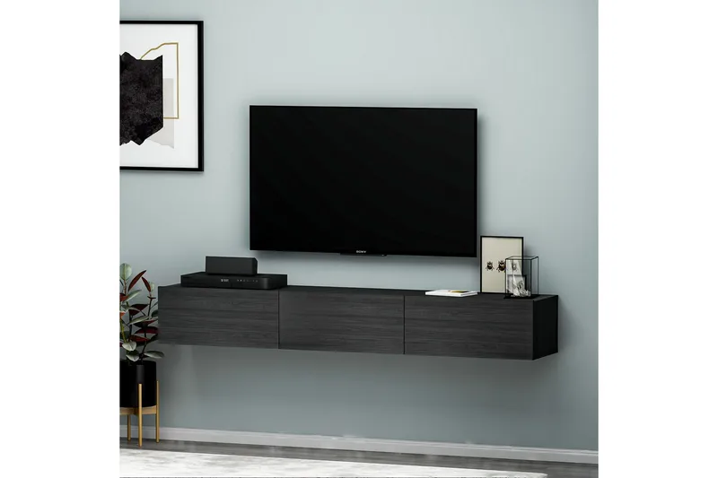 Interlaken Vägghängd TV Bänk 180 cm med Förvaring i Målat Trä - Svart - Möbler - Tv möbel & mediamöbel - TV bänk & mediabänk