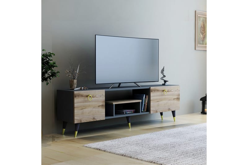 Irma Tv-bänk 150x29,6 cm Brun/Svart - Hanah Home - Möbler - Tv möbel & mediamöbel - TV bänk & mediabänk