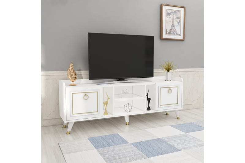 Irubhi Tv-möbelset 150x35 cm Vit/Guld - Hanah Home - Möbler - Tv möbel & mediamöbel - TV-möbelset