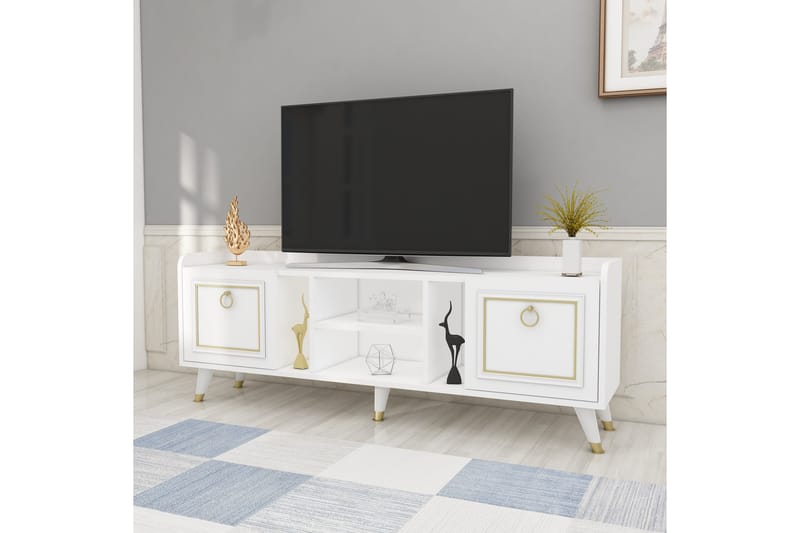 Irubhi Tv-möbelset 150x35 cm Vit/Guld - Hanah Home - Möbler - Tv möbel & mediamöbel - TV-möbelset