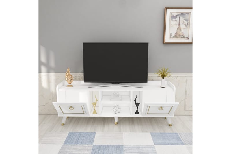 Irubhi Tv-möbelset 150x35 cm Vit/Guld - Hanah Home - Möbler - Tv möbel & mediamöbel - TV-möbelset