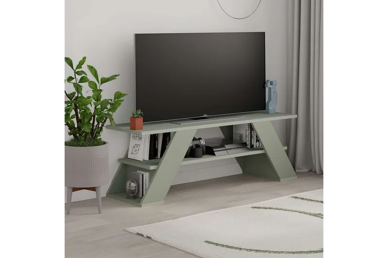 Janesh Golvstående Tv Bänk 120 cm med Förvaring i Målat Trä - Grön - Möbler - Tv möbel & mediamöbel - TV bänk & mediabänk
