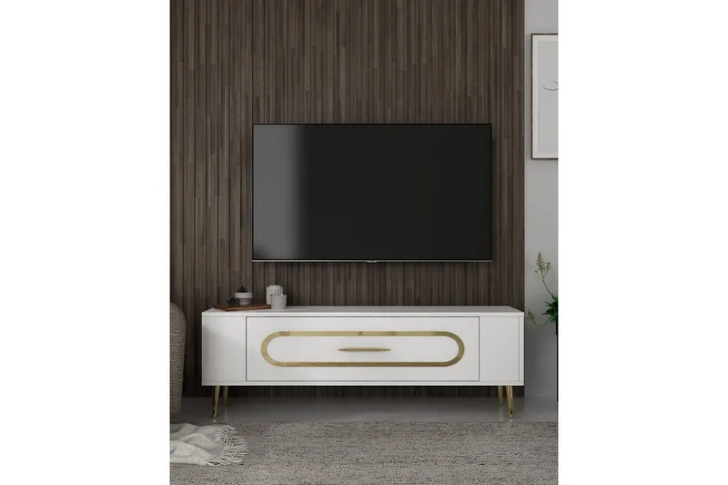 Javin Tv-bänk 120 cm - Vit/Guld - Möbler - Tv möbel & mediamöbel - TV bänk & mediabänk